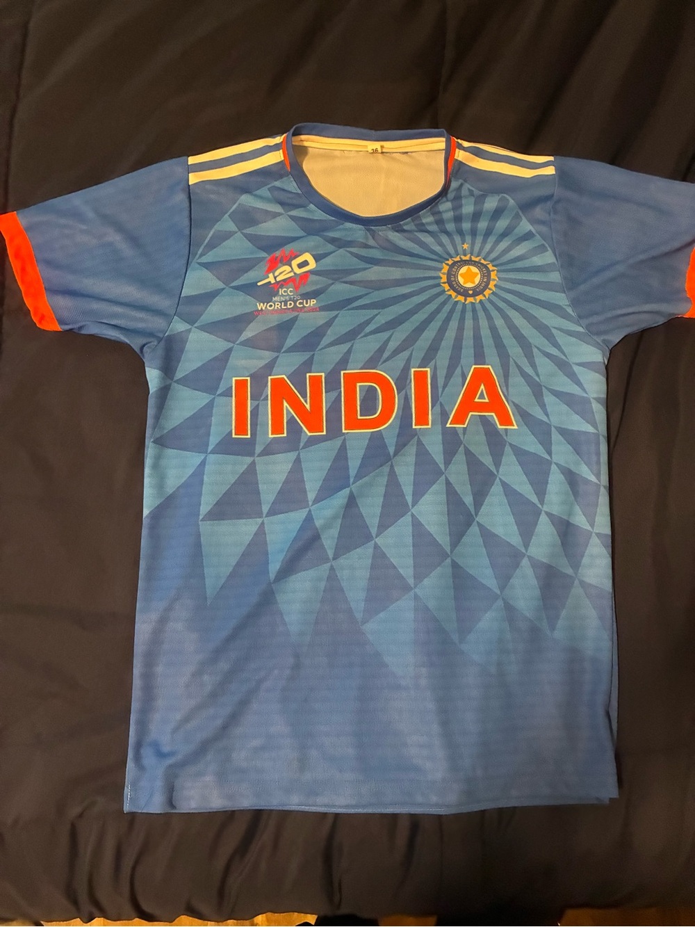 India Cricket Team Blue Jersey with Orange Accents